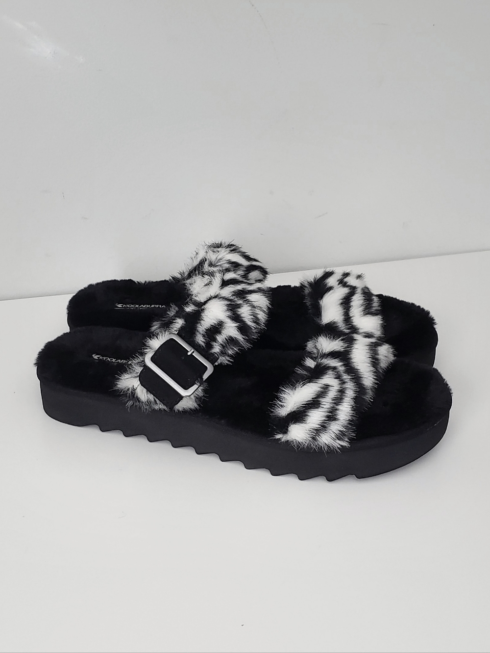 NEW! Koolaburra By Ugg Faux Furr Ah Zebra Double Strap Slides Size 10